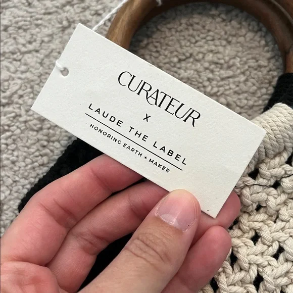 NWT Laude The Label Crochet Wooden Handle Bag - Picture 3 of 7